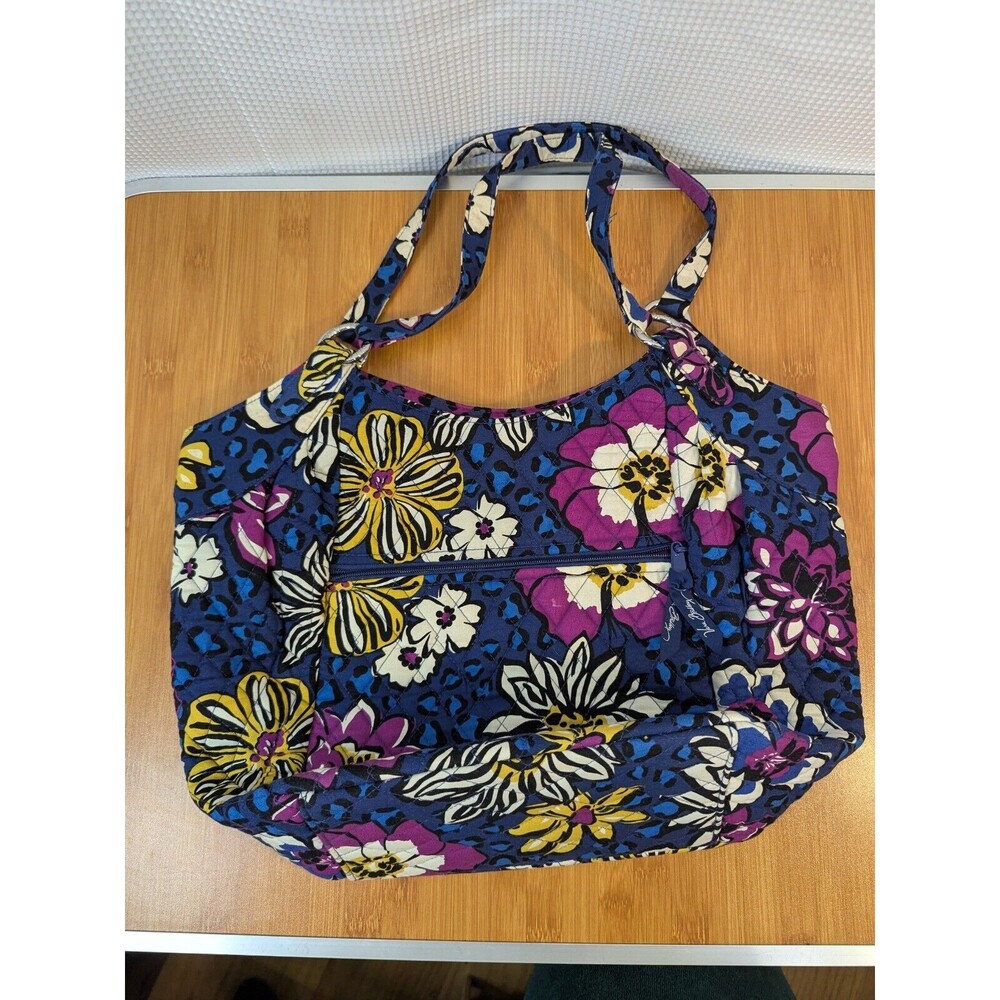 Vera Bradley Violet Floral Leopard Quilted Tote Purse Handbag Colorful (S02)